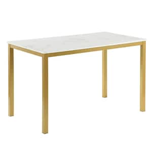 Brandt 47 in. White Rectangle Faux Marble Wood Top with Metal Frame Dining Table (Seats 4)