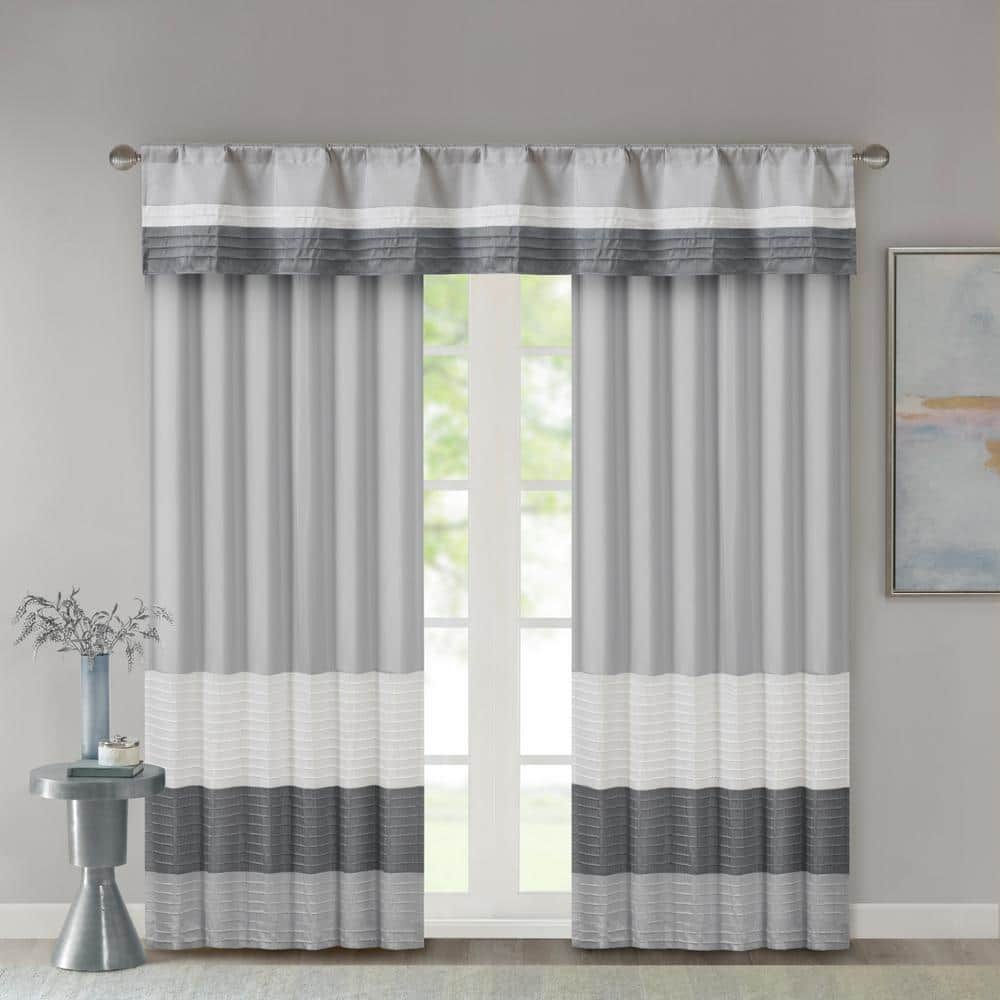 Gray and Ivory Faux Silk Pintuck Window Valance