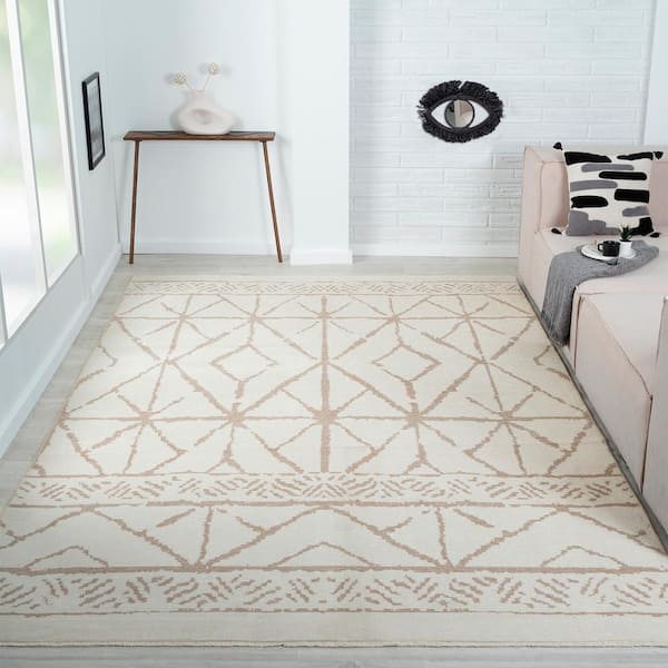 Diamond Neutral 6 ft. x 9 ft. Bohemian Geometric Polyblend Rectangle Indoor Area Rug