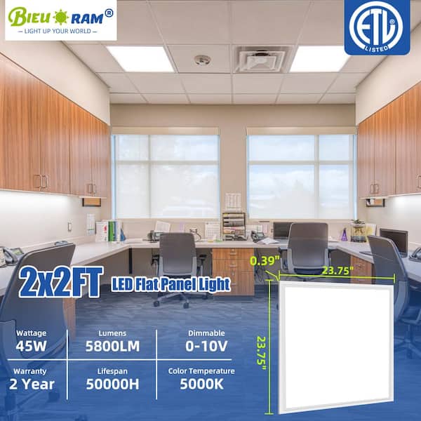 Bieuoram 2 ft. x 2 ft. 5800 Lumens Integrated LED Panel Light, 5000K Daylight, Dimmable 2x2 Recessed Edge-Lit Fixture (2 Pack)