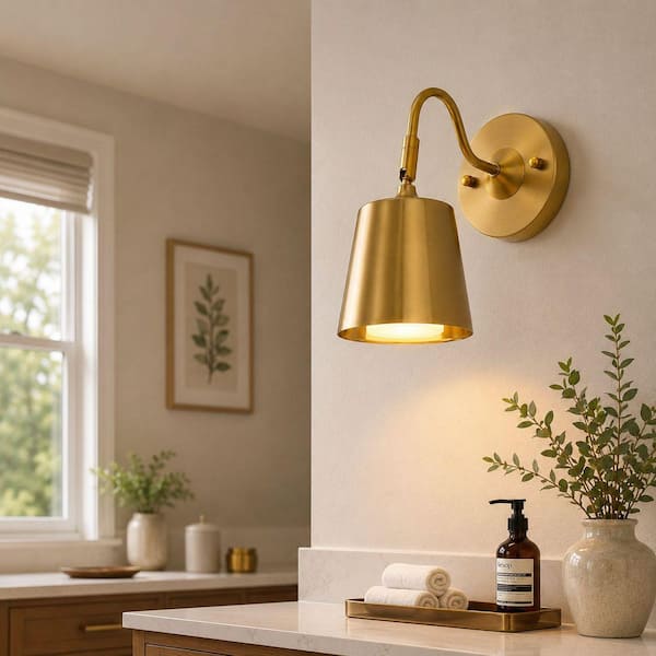 5 in. 1-Light Gold Wall Sconces, Dimmable Wall Light with Remote Control for Bedroom Hallway (2 Pack)