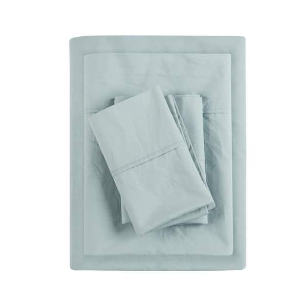 Madison Park Aqua Queen 200 Thread Count Relaxed Cotton Percale Sheet Set