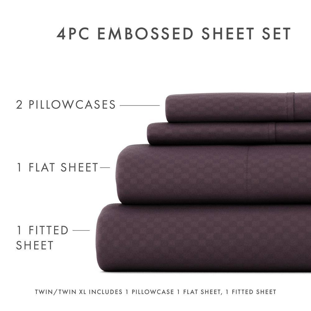 Twin Purple Embossed Microfiber Deep Pocket Sheet Set