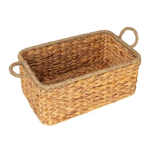 Natural Rectangular Handwoven Water Hyacinth and Seagrass Decorative Basket with Handles