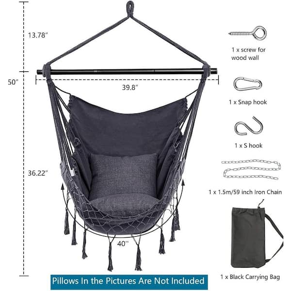 Jelofly Hammock Chair Large Hanging Rope Swing Seat Chair with Pocket Max 350 lbs. Superior Comfortable (Dark Grey)