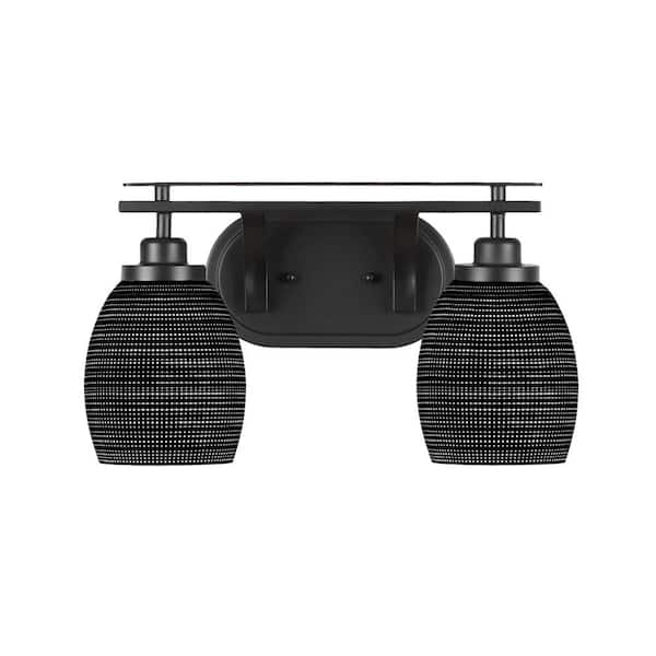 Unbranded Monroe 16 in. 2-Light Matte Black Vanity Light with 5 in. Black Matrix Glass Shade No Bulbs Included