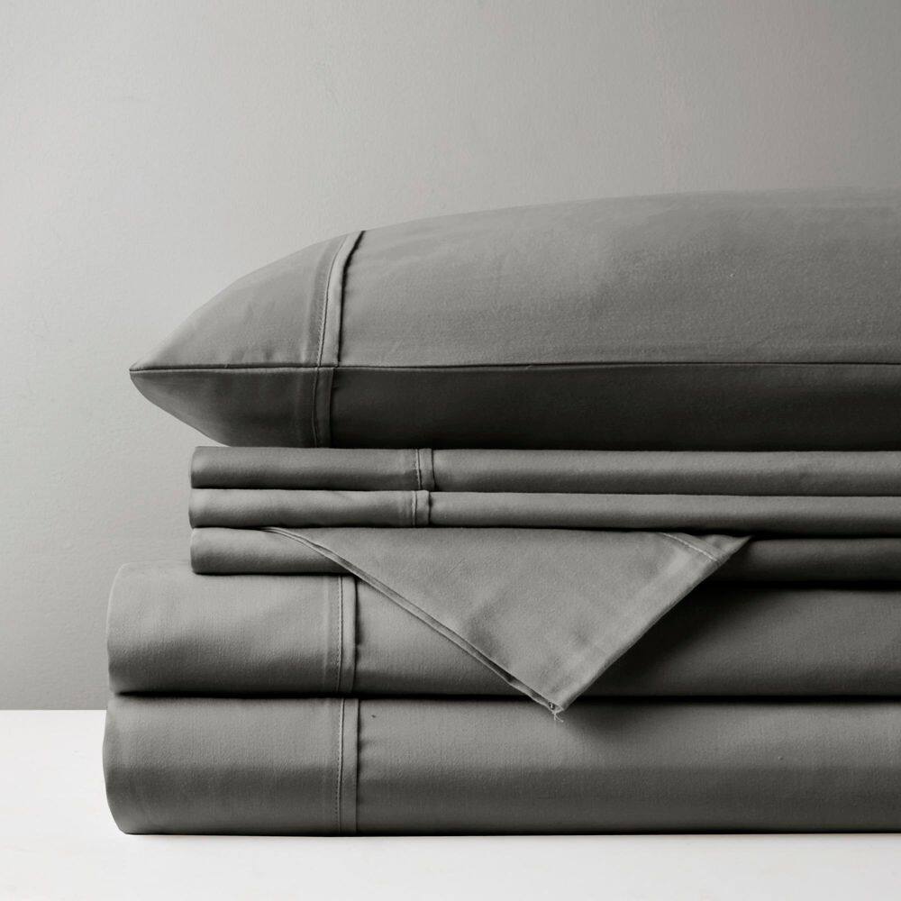 California King Charcoal Cotton Blend Sateen Sheet Set