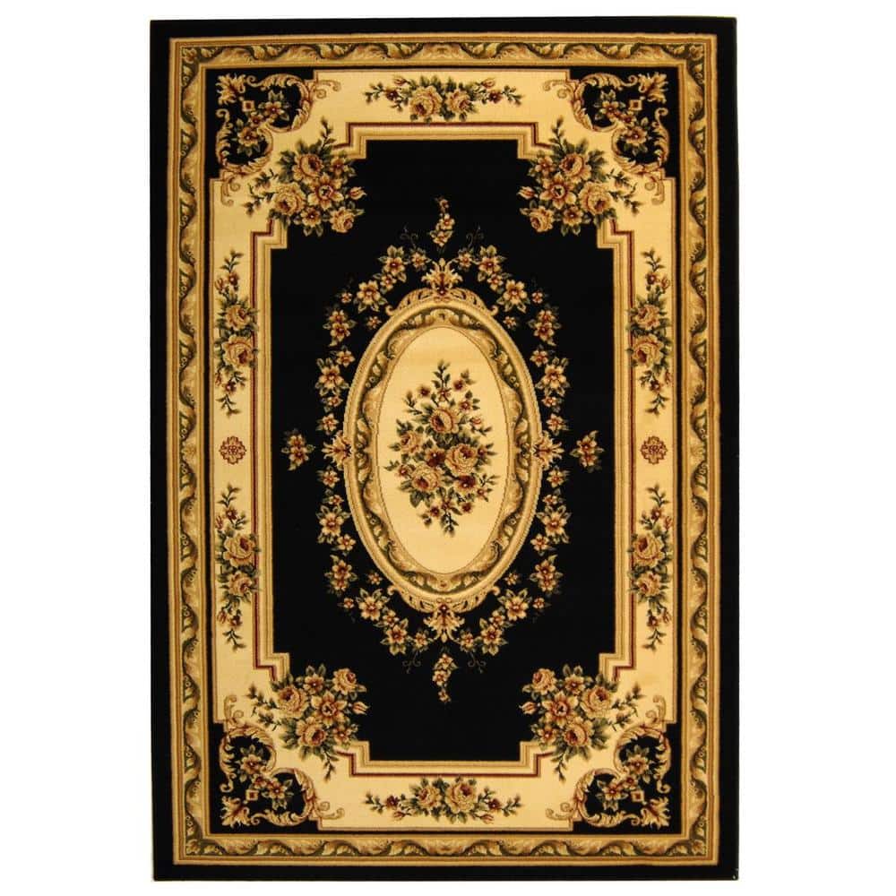 Black and Ivory Safavid Style Rectangular Area Rug