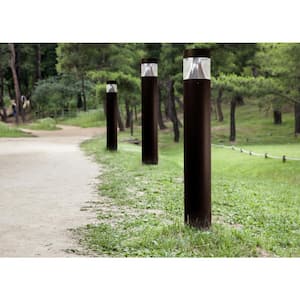 42 in. x 6.3 in. 120-Volt to 277-Volt Round Line-Voltage Bronze LED Bollard Light Exterior Surface Mounted Aluminum