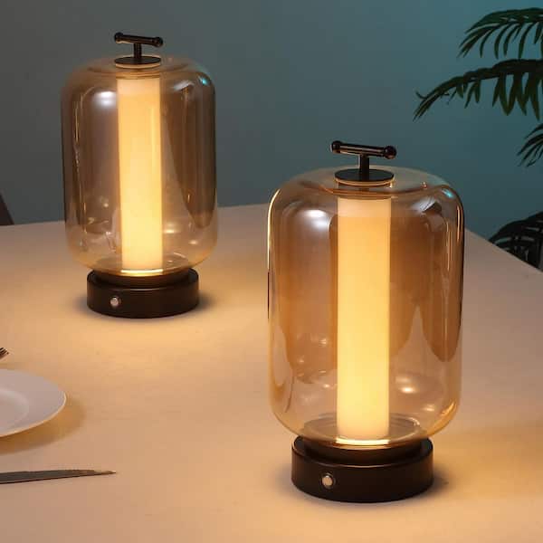 Milou 10.75 in. Rechargeable/Cordless Dimmable Integrated LED Table Lamp with Touch Sensor, Black/Amber (Set of 2)