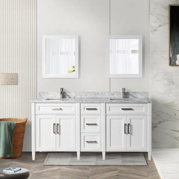 Vanity Art Savona 72 in. W x 22 in. D x 36 in. H Bath Vanity in White with Vanity Top in White with White Basin and Mirror