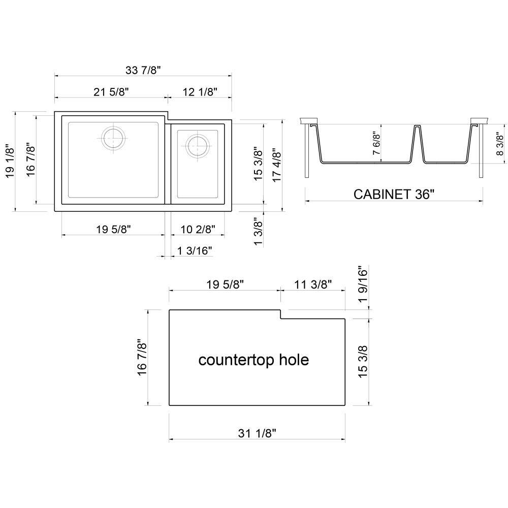 34'' White Granite Double Bowl Undermount Kitchen Sink