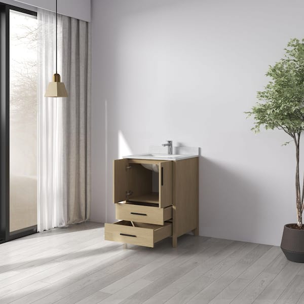 Nodus 24 in. W x 22 in. D x 34 in. H Single Sink Freestanding Bath Vanity in Oak with White Carrara Cultured Marble Top