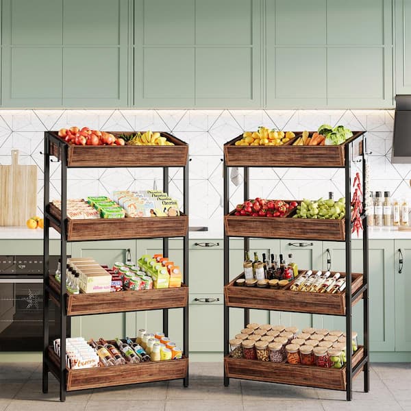 Eulas 2PCS Brown 29.13 in. 4-Tier Display Cabinet Basket, Retail Rack Stand, Snack Candy Rack Organizer with Metal Frame