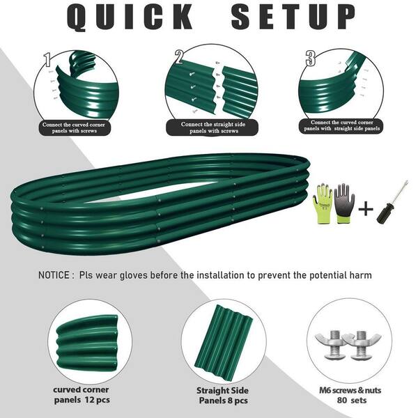 Green 96 in. x 48 in. x 12 in. Galvanized Raised Garden Bed Kit