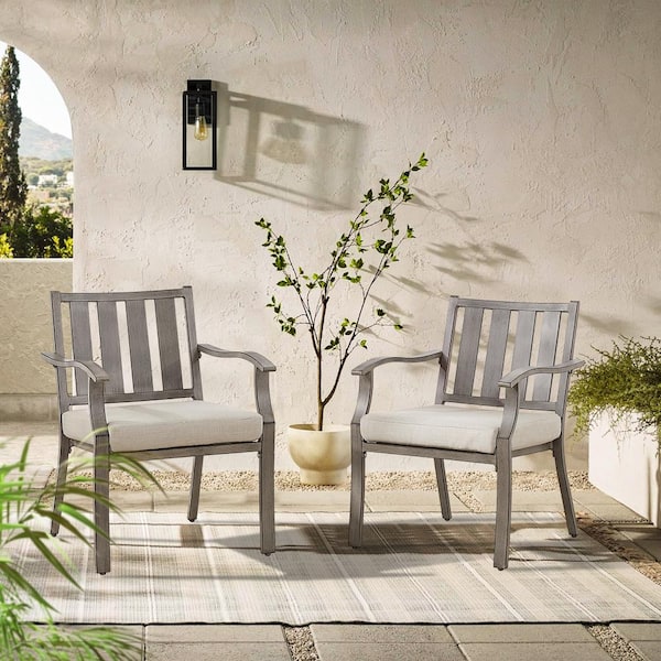 ULAX FURNITURE Aluminum Outdoor Dining Chair with Sunbrella Beige Cushion 2-Pack