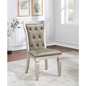 Deltona Champagne and Warm Gray Faux Leather Button Tufted Dining Chairs (Set of 2)