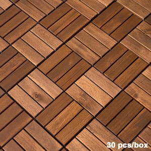 1 ft. x 1 ft. Square Interlocking Acacia Wood Quick Patio Deck Tile Outdoor Checker Pattern Flooring Tile (30 Per Box)