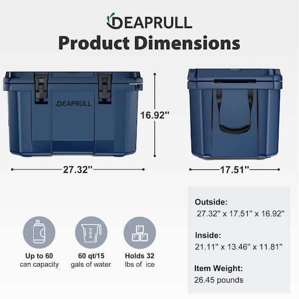 Denjol Dark Blue 60 qt. Portable Chest Cooler with Cup Holders