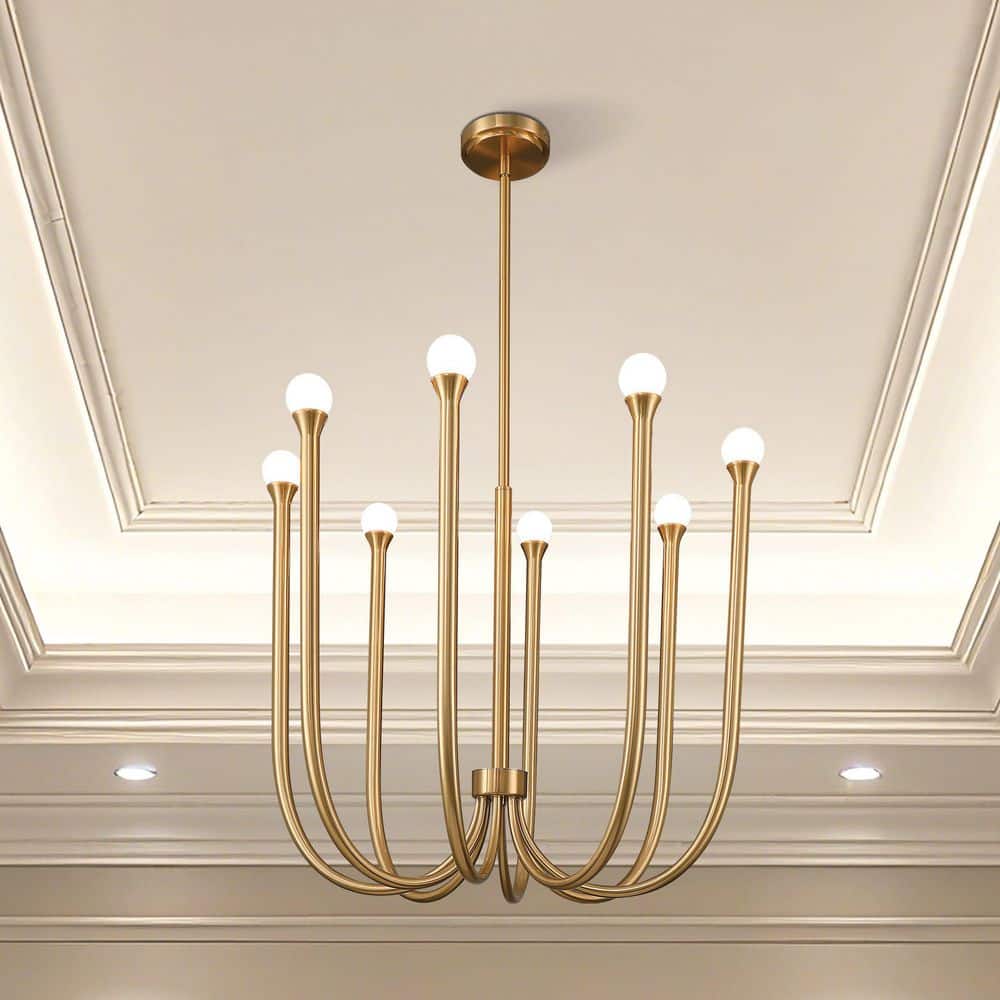 Thesis Dahlia 28 in. 8-Light Brass Chandelier with Opal Glass