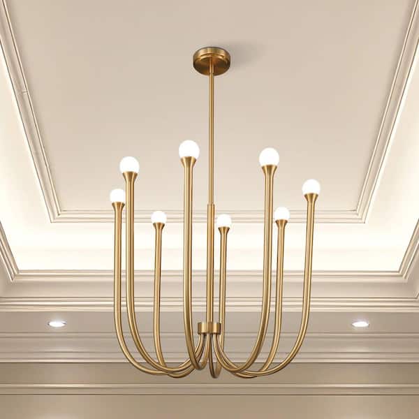 Thesis Dahlia 28 in. 8-Light Brass Chandelier with Opal Glass
