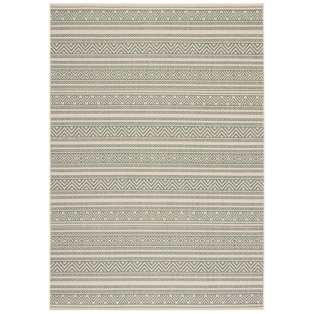 Beige and Dark Green 8' x 10' Stain-Resistant Synthetic Rug