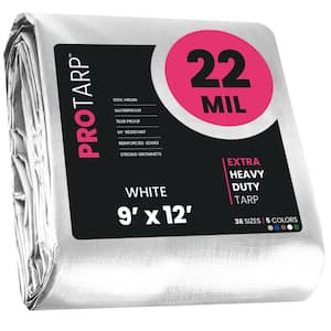 9 ft. x 12 ft. White 22 Mil Heavy Duty Polyethylene Tarp, Waterproof, UV Resistant, Rip and Tear Proof