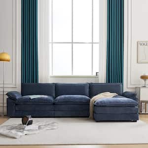Double-Layer Cushion's Collection 120 in Wide Pillow Top Arm Chenille L-shaped Modern Sofa in. Blue with Ottoman
