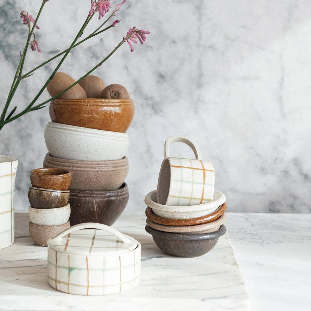 Multicolor Checkered Ceramic Round Mug with Handle