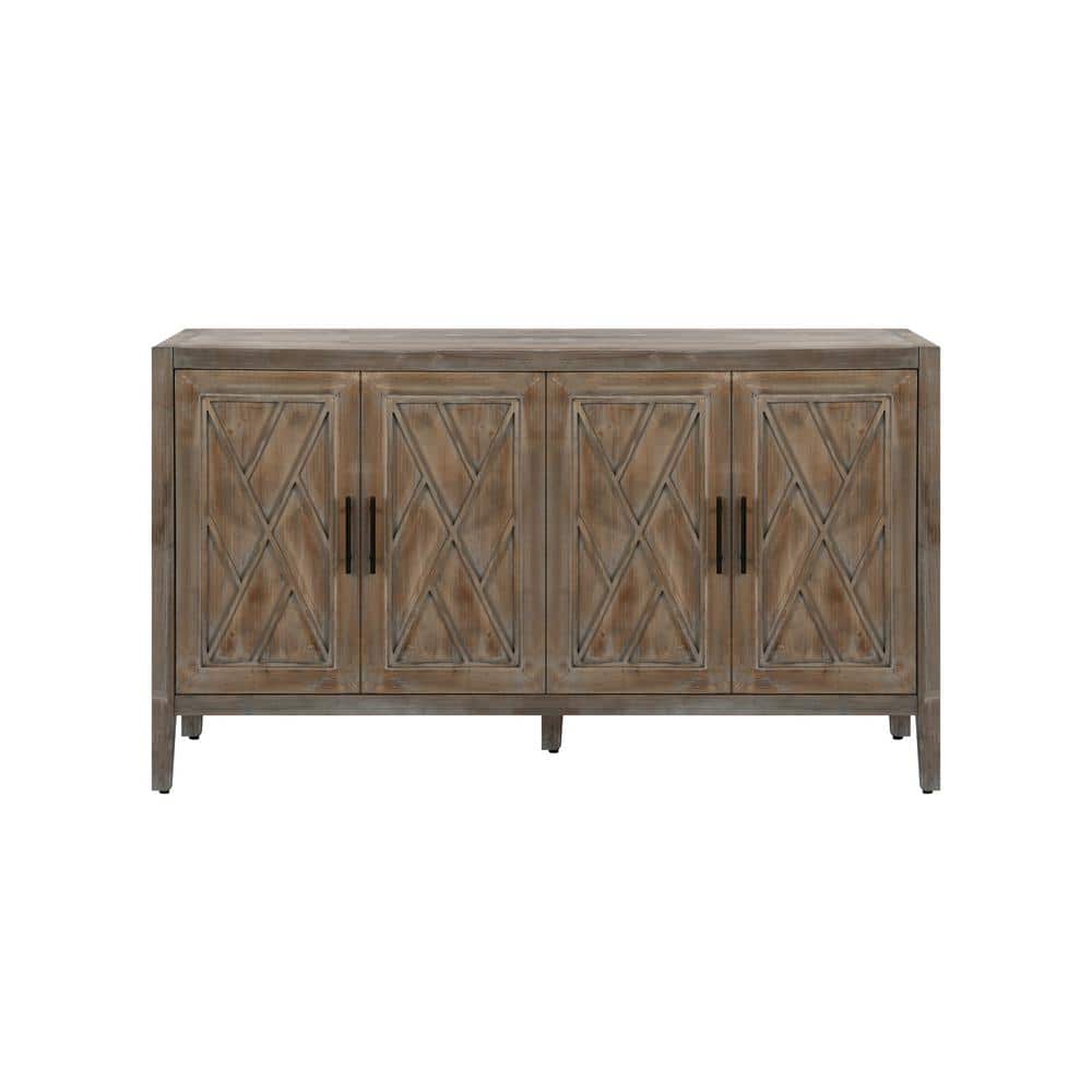 59.80 in. W x 15.60 in. D x 32.30 in. H Antique Gray Linen Cabinet 4 Door Wooden Twill Sideboard