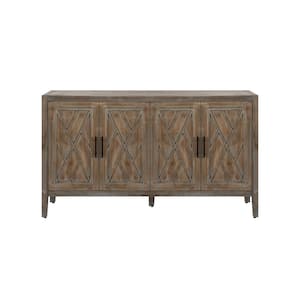59.80 in. W x 15.60 in. D x 32.30 in. H Antique Gray Linen Cabinet 4 Door Wooden Twill Sideboard