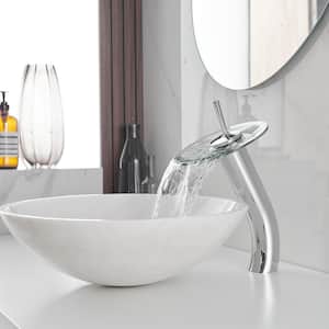Waterfall Tall Spout Single Hole Single Handle Vessel Sink Faucet Basin in Polished Chrome