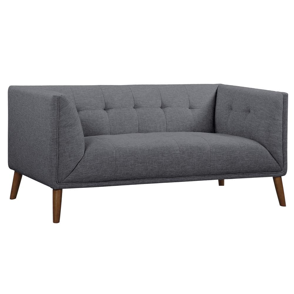 Armen Living Hudson 62 in. Dark Gray Button Tufted Linen 2-Seater ...