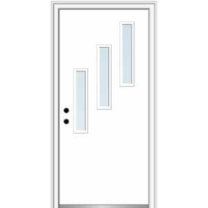 Davina 30 in. x 80 in. Right-Hand Inswing 3-Lite Clear Low-E Primed Fiberglass Prehung Front Door on 4-9/16 in. Frame