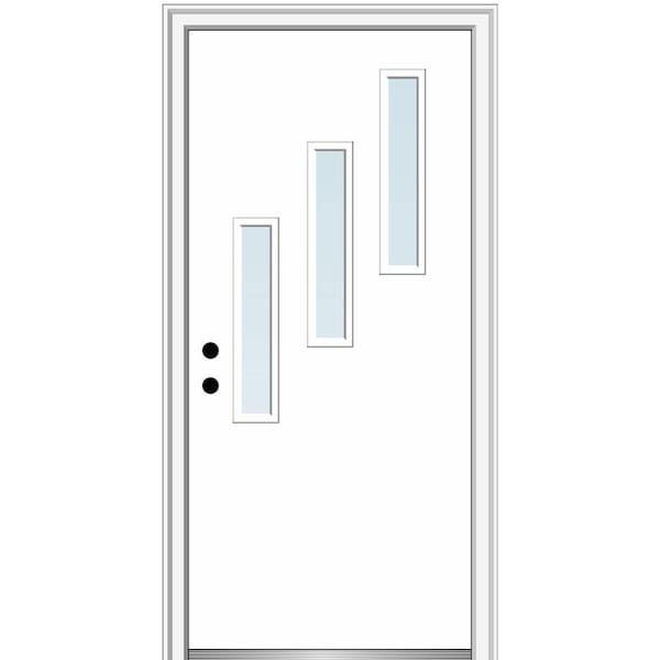 MMI DOOR Davina 30 in. x 80 in. Right-Hand Inswing 3-Lite Clear Low-E Primed Fiberglass Prehung Front Door on 4-9/16 in. Frame