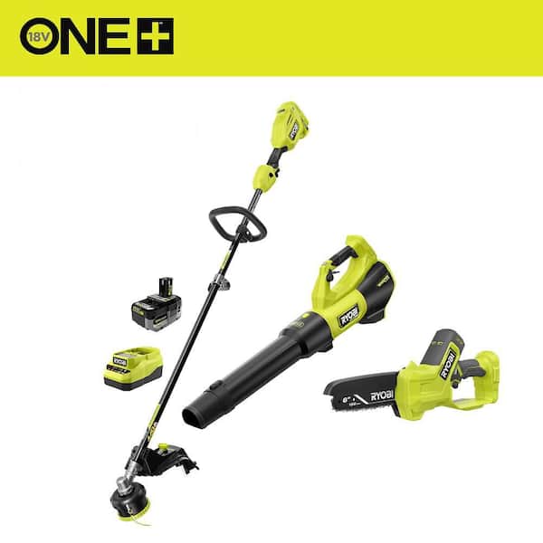ONE+ HP 18V Brushless Cordless Attachment Capable 15" Trimmer & Blower Combo Kit w/ Chainsaw, 4.0 Ah Battery & Charger