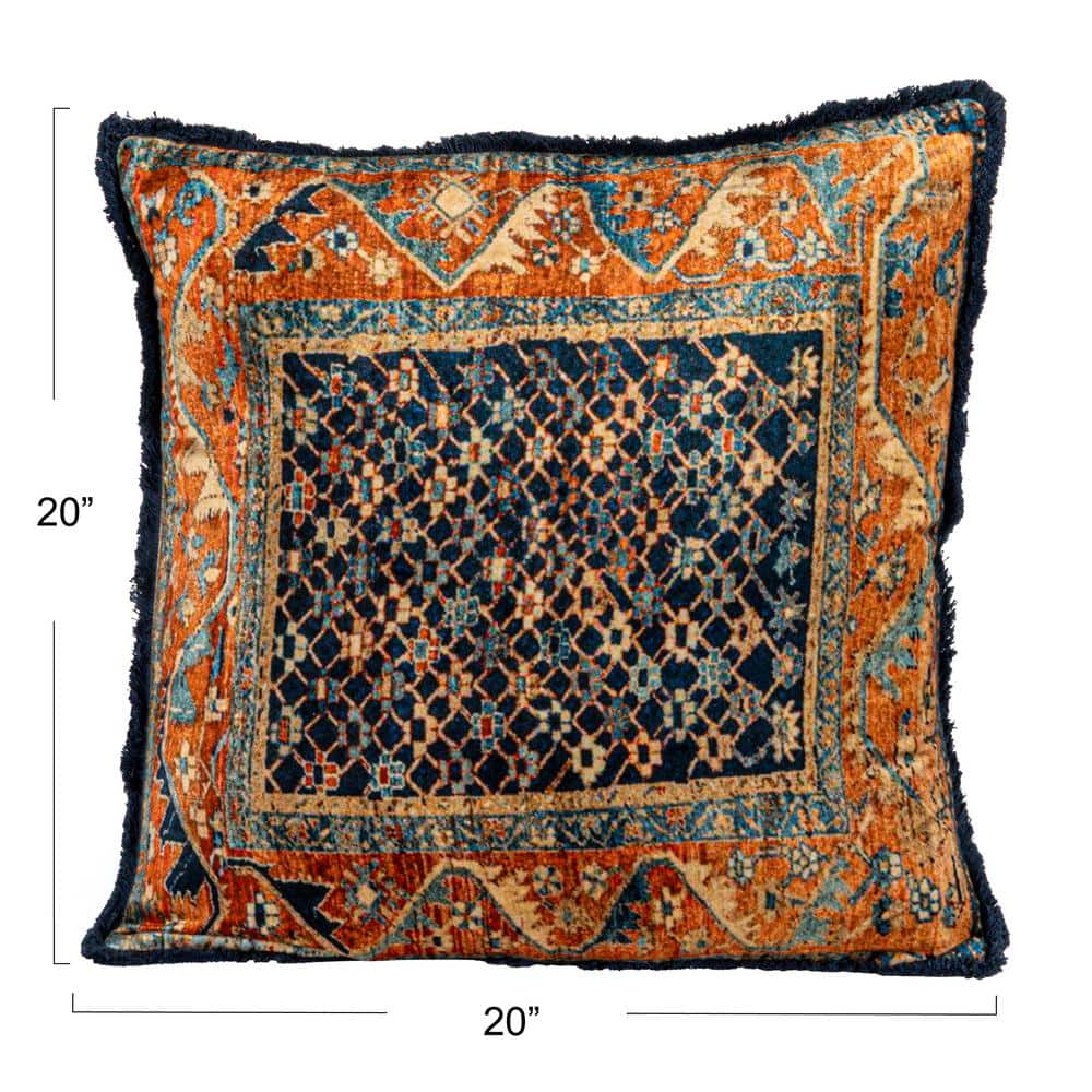 Bohemian Multicolor Velvet and Cotton Square Throw Pillow