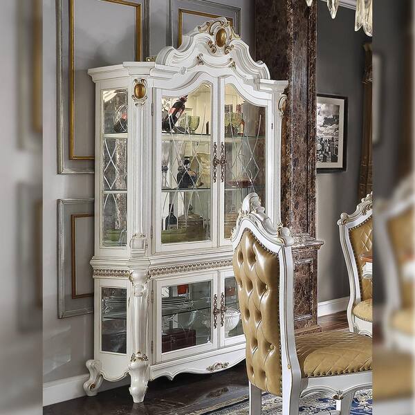 Acme Furniture Picardy Antique Pearl Curio Cabinet with Glass Door