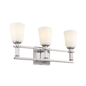 Rosalind 23.75 in. 3-Light Polished Nickel Traditional Bathroom Vanity Light with Satin Etched Cased Opal Glass Shades