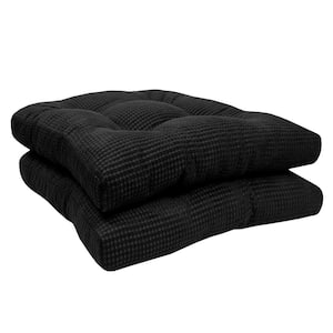 Fluffy Tufted Memory Foam Square 16 in. x 16 in. Non-Slip Indoor/Outdoor Chair Cushion with Ties, Black (2-Pack)