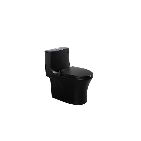 12 in. 1-Piece 1.1/1.60 GPF Dual Flush Elongated Toilet in Matte Black Seat Included