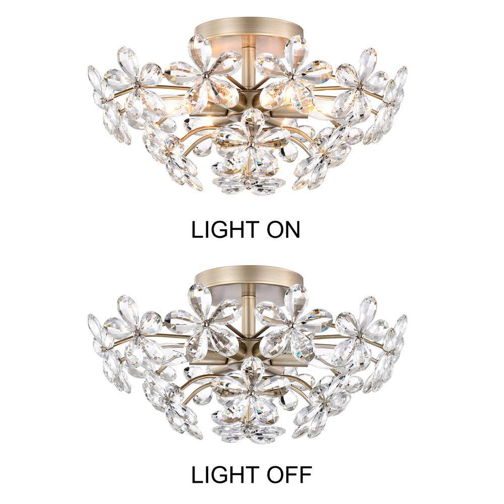 Teresa 17.7 in. Champagne and Silver Crystal Flower Flush Mount Light