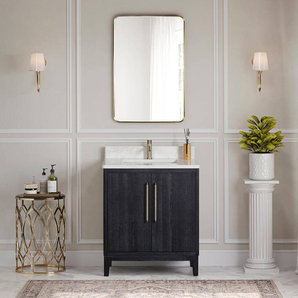 Gara 30 in.W x 22 in.D x 33.9 in.H Single Sink Bath Vanity in Fir Black with White Grain Composite Stone Top price history on PriceWatchPro