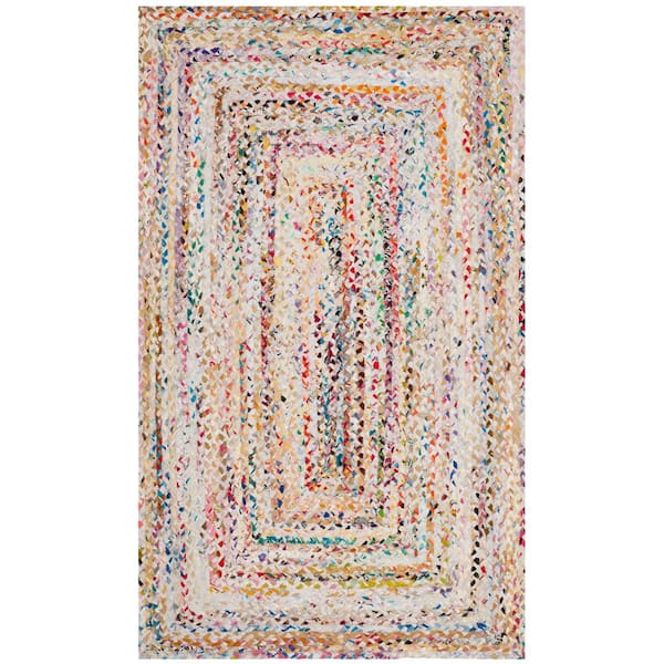 SAFAVIEH Braided Ivory/Multi 3 ft. x 5 ft. Area Rug BRD210B-3