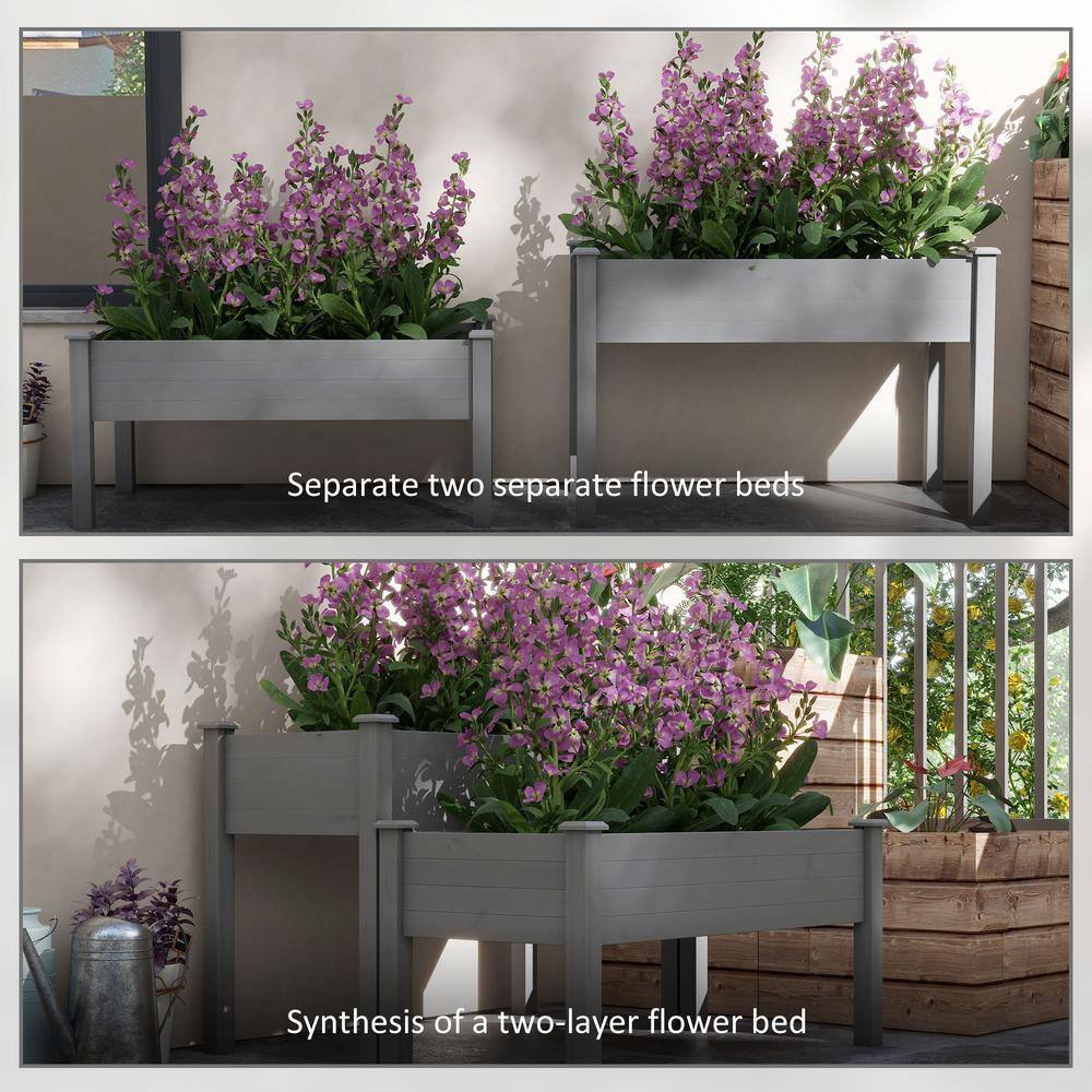 Gray Fir Wood 2-Tier Raised Garden Bed Planter