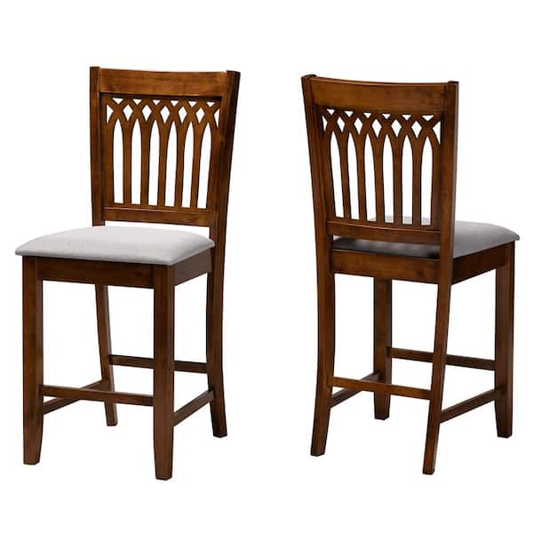 Baxton Studio Genesis 42.5 in. Grey and Walnut Brown Wood Counter Height Bar Stool (Set of 2)