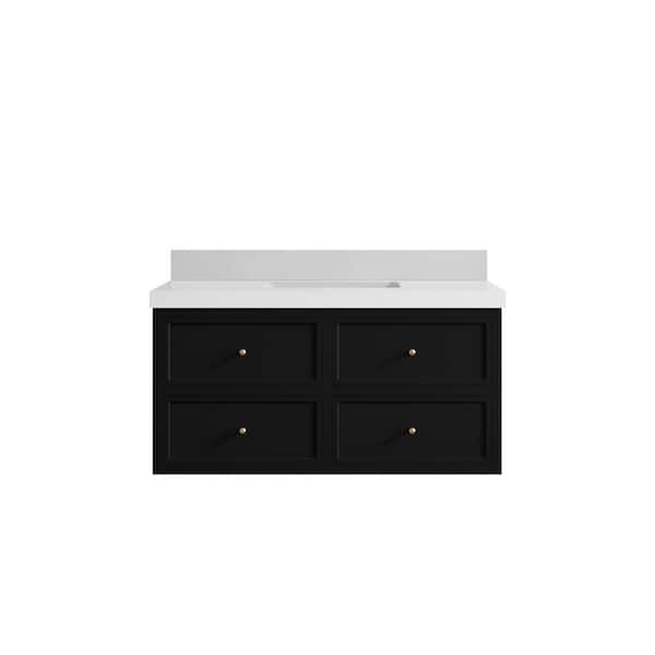 Willow Collections Roswell 42 in. Single Sink Freestanding Black Bath Vanity with Carrara Qt. Top Unassembled