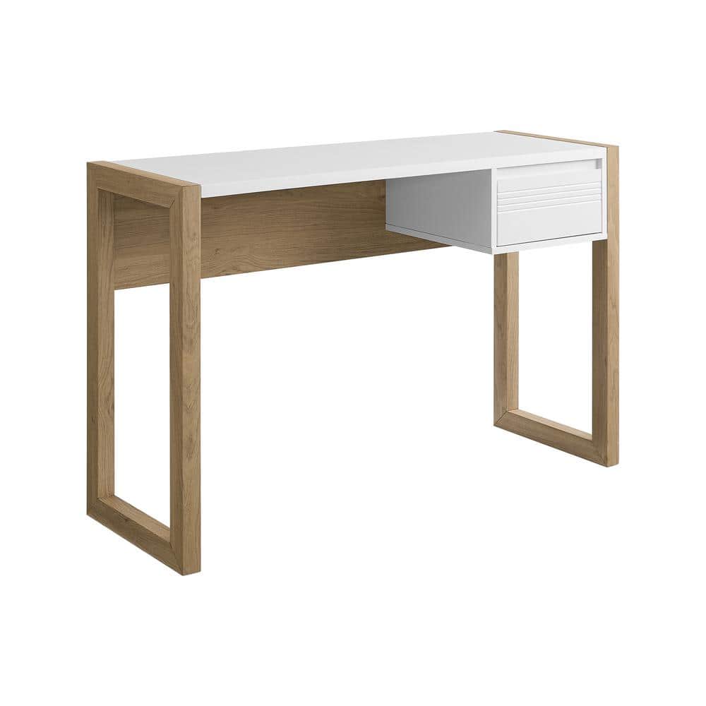 Ashton 46" English Oak and Solid White Modern Writing Desk with Drawer