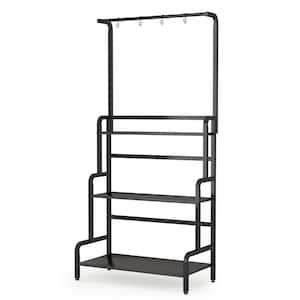 Wellston 65.3 in. Black 3-Tier Indoor Wooden Hanging Plant Stand, Hanging Plant Shelf with Flower Pot Display Rack
