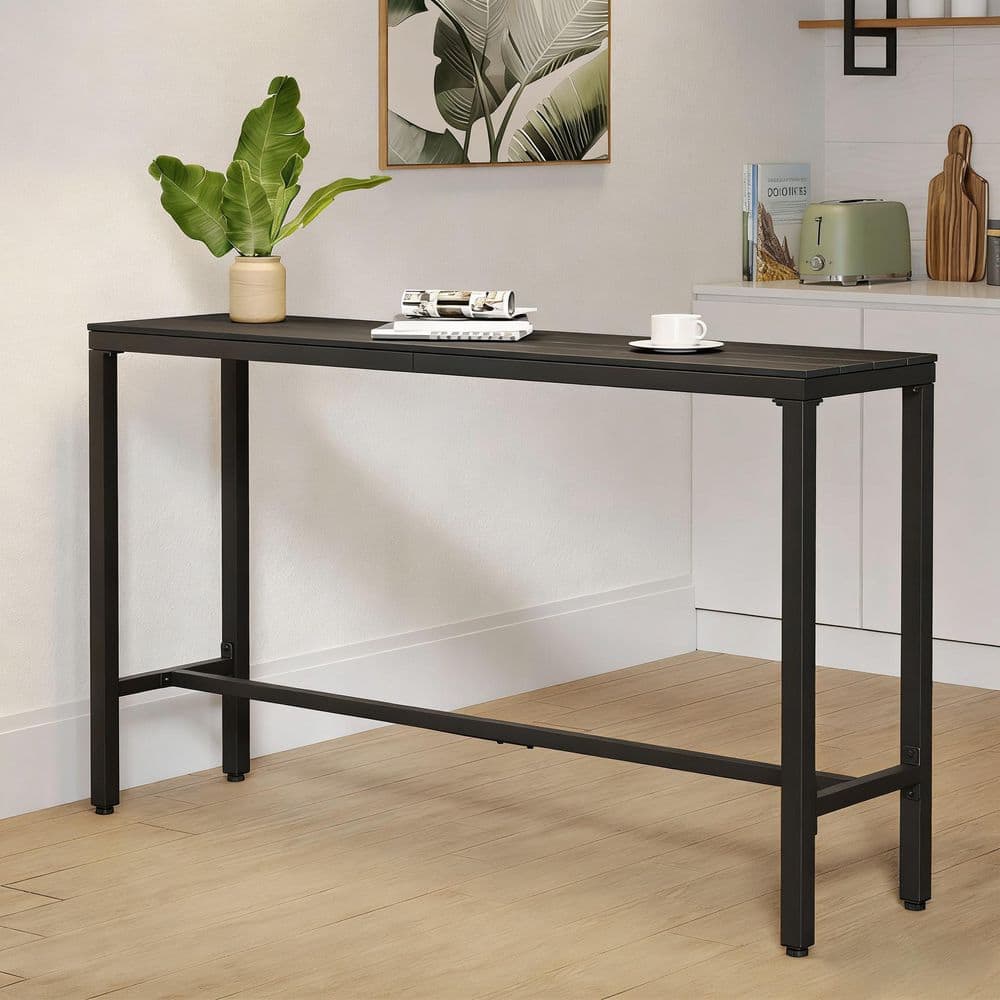 63 in. Rectangle Metal Outdoor Bar Table Plastic Wood Tabletop Patio Dining Table in Black price history on PriceWatchPro